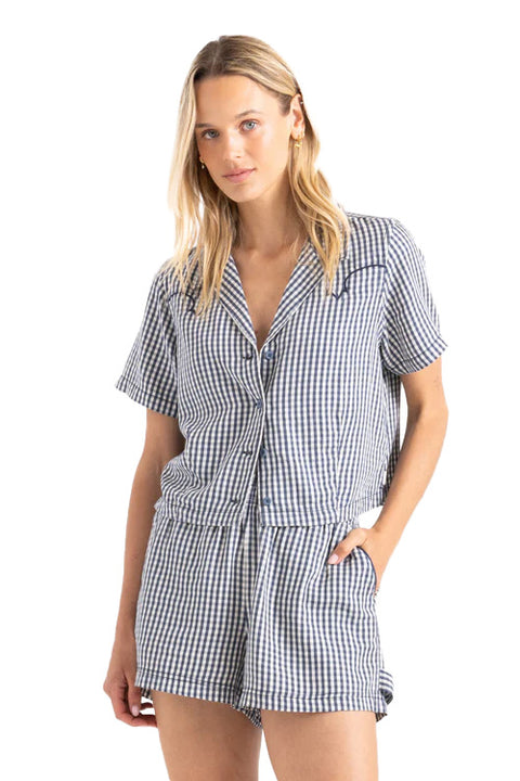 Roark Camp Short Sleeve Button Up Shirt - Indigo- Front