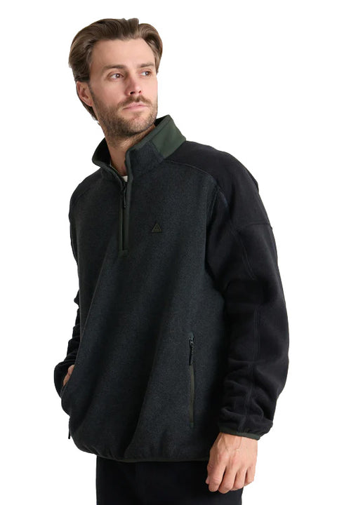 Roark Revival Campover Fleece Mock - Onyx - Model Looking Left