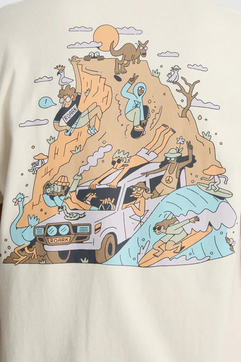 Roark Road Trip Club Tee - Ivory- Close up on back logo
