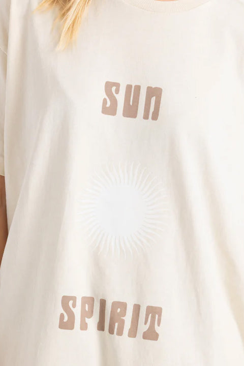 Roark Sun Oversized Tee - Bone- Close up on chest logo
