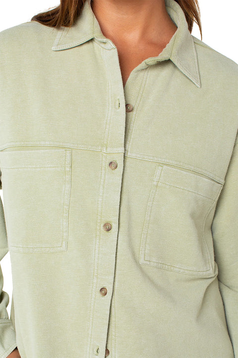 Roxy Dawn Light Top - Sage Solid- Close up on front