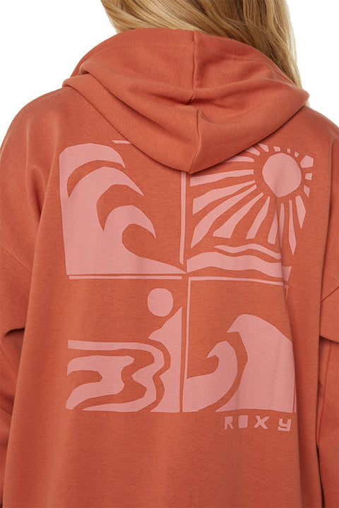 Roxy Evening Lineup Hoodie - Aragon Wave Cuts- Close up on back
