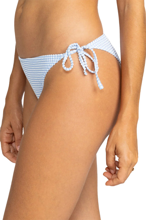 Roxy Gingham Tie Side Cheeky Bikini Bottoms - Sky Blue - Side