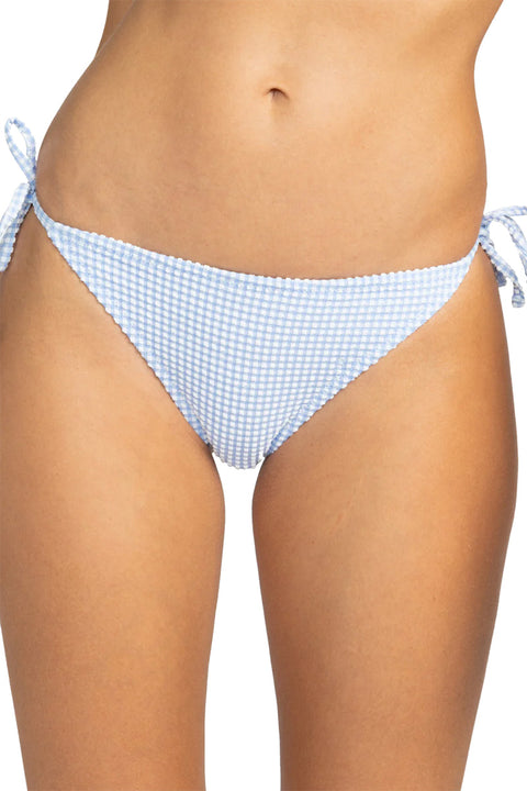 Roxy Gingham Tie Side Cheeky Bikini Bottoms - Sky Blue
