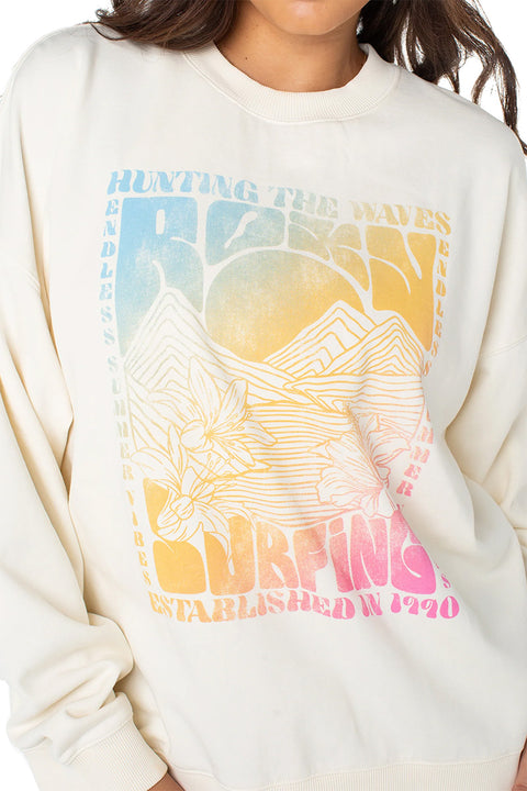 Roxy Lineup Oversized Crew - Cloud Dancer Sunny Oversize- Close up on front
