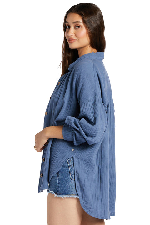 Roxy Mellow Morning Long Sleeve Shirt - Bijou Blue - Side