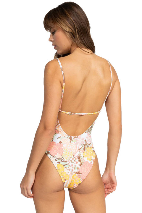 Roxy Playa Paradise Reversible One Piece Swimsuit - White Viva La Vida- Back of floral side