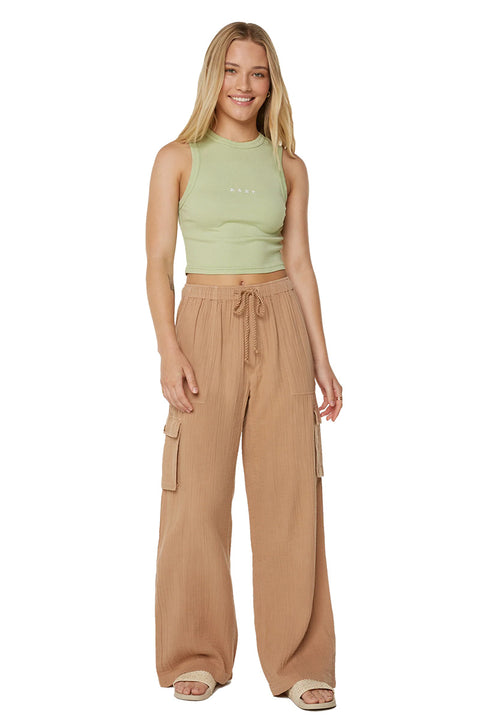 Roxy Precious Cargo Pant - Praline Solid- Front full model view