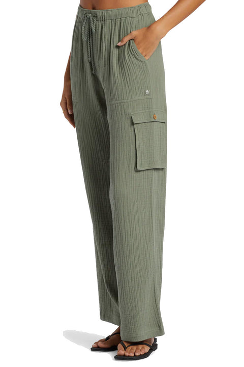 Roxy Precious Cargo Solid High-Waist Pants - Agave Green - Side