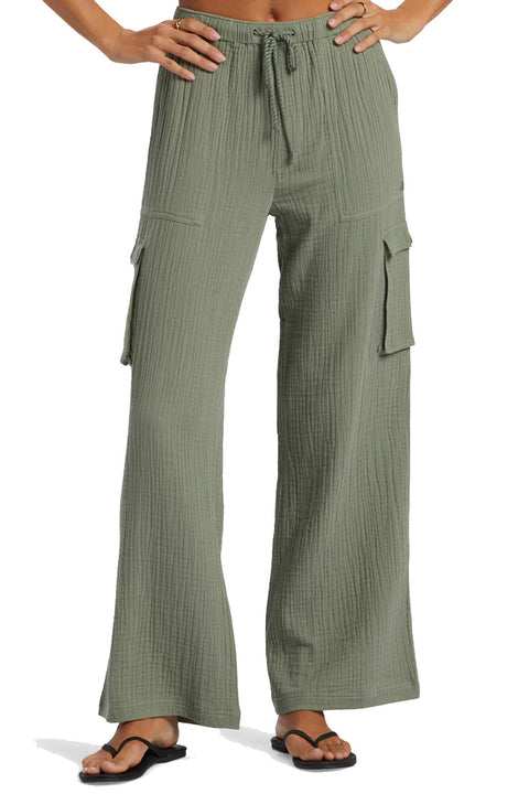 Roxy Precious Cargo Solid High-Waist Pants - Agave Green
