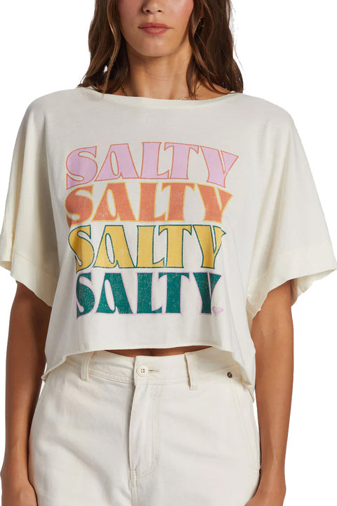 Roxy Salty Stack Short Sleeve T-Shirt - Egret- Close up on graphic