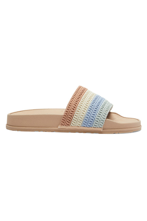 Roxy Slippy Crochet Sandals - Light Blue / Brown - Right Side