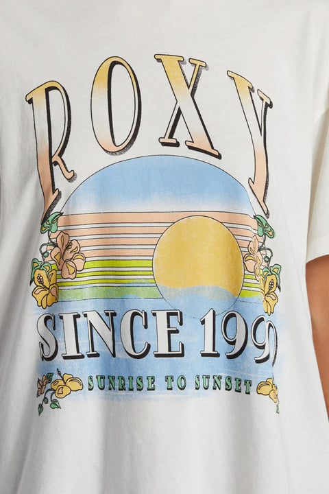 Roxy Sunrise To Sunset Oversized Boyfriend Tee - Snow White - Front