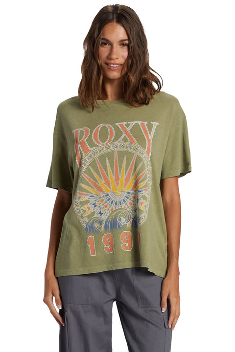 Roxy Surfs Up Short Sleeve T-Shirt - Oil Green- Front