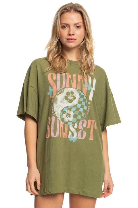 Roxy Sweet Janis Oversized Tee - Loden Green | Moment Surf Company