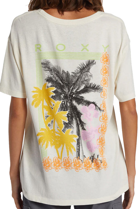 Roxy Tropic Daze Short Sleeve T-Shirt - Egret- Close up on graphic