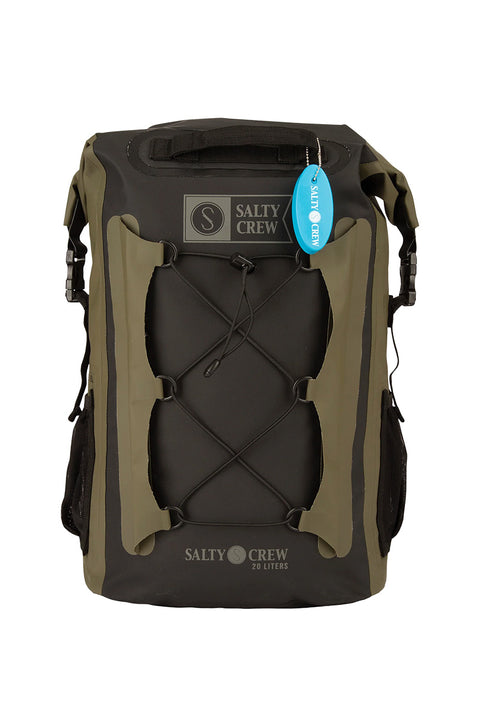 Salty Crew Voyager Roll Top Backpack - Black / Military - Closed