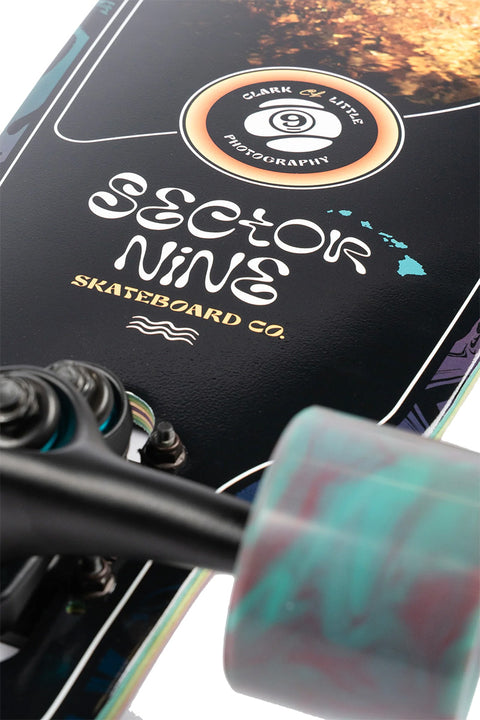 Sector 9 Fractal Shave Ice Complete Skateboard- Close up of logo on bottom of deck