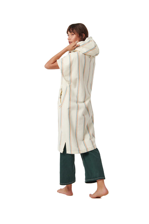 Slowtide Baja Stripe Fouta Lightweight Turkish Poncho - Cream- Back