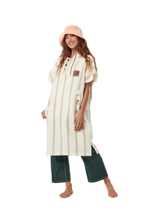 Slowtide Baja Stripe Fouta Lightweight Turkish Poncho - Cream- Front