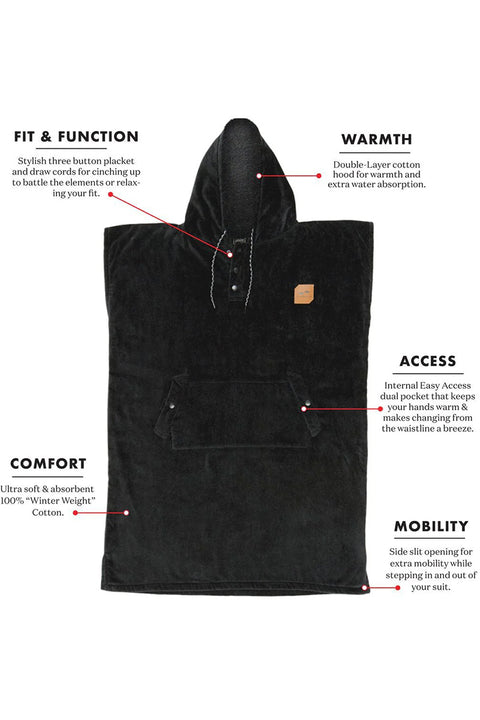 Slowtide The Diggs Changing Poncho - Black- Front showing features