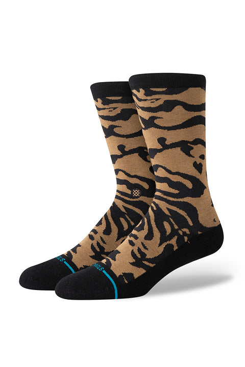 Stance Animalistic Crew Socks - Black / Brown- Side view