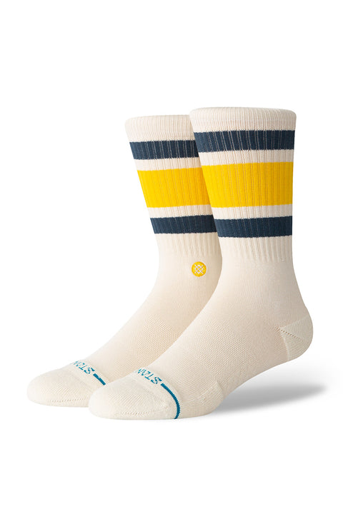 Stance Boyd Crew Sock - Cream- Side view on feet