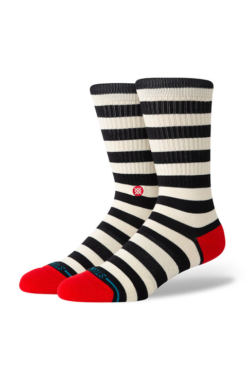 Stance Breton Crew Socks - Black / White- Side view on feet