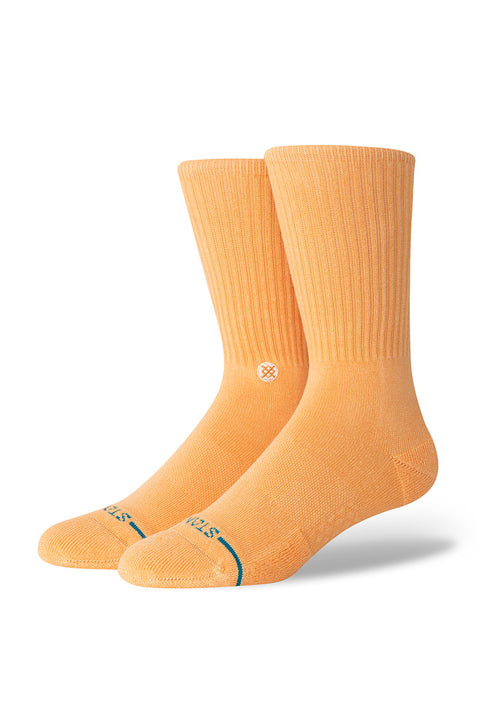 Stance Icon Crew Socks - Peach- Side view on feet