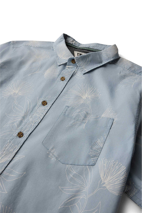 Vissla Happy Hours Eco SS Shirt - Faded Denim- Close up on front