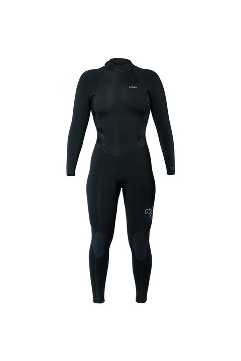 Xcel Women's Axis 5/4mm Back Zip Full Wetsuit - Black / Palm Monstera Print- Front