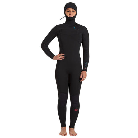 Billabong Women's Synergy 5/4 Hooded Chest Zip Wetsuit - Black