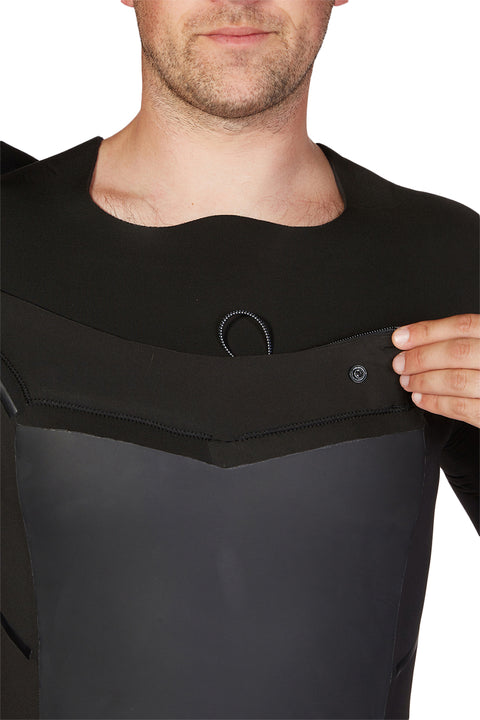 Billabong Absolute Plus 5/4 Hooded Chest Zip Wetsuit - Black - Chest Zip Closeup Unzipped