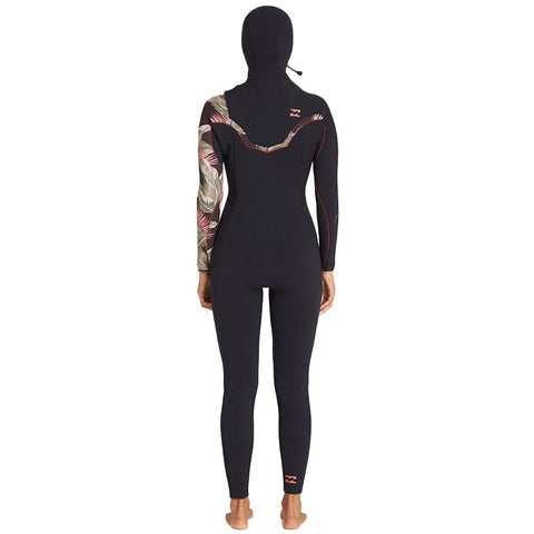 Billabong Women's Furnace Carbon Chest Zip 5/4 Hooded Wetsuit - Black Palms