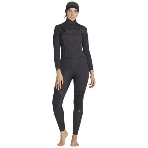 Billabong Women's Synergy 5/4 Hooded Wetsuit - Black Sands / Maroon