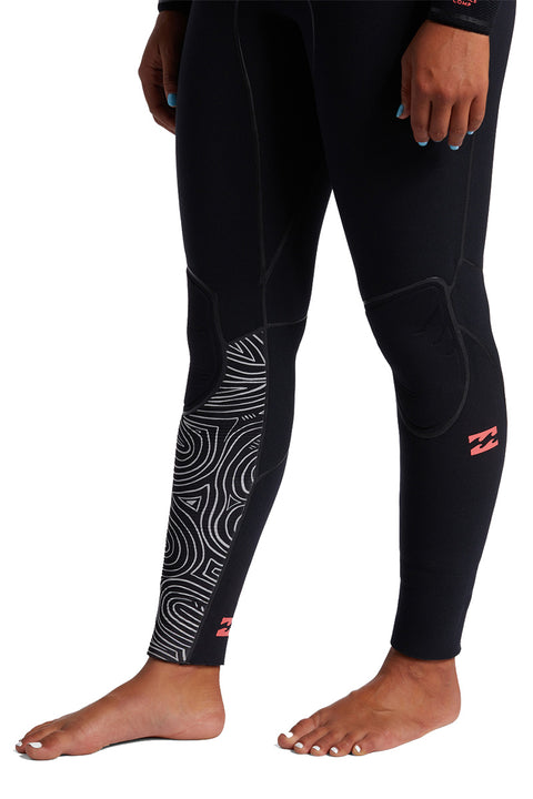 Billabong Women's Furnace 5/4 Chest Zip Hooded Wetsuit - Midnight Trails - Leg Detail