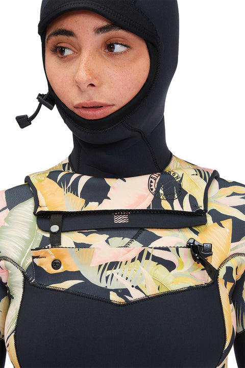 Billabong Women's Salty Dayz 4/3 Hooded Wetsuit - Jungle Night - Chest Zip Closeup