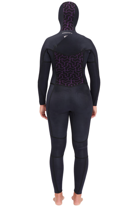 Billabong Women's Synergy 5/4 Hooded Chest Zip Wetsuit - Wild Black - Inside Out Back