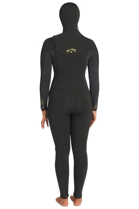 Billabong Women's Synergy 5/4 Hooded Chest Zip Wetsuit - Wild Black - Back