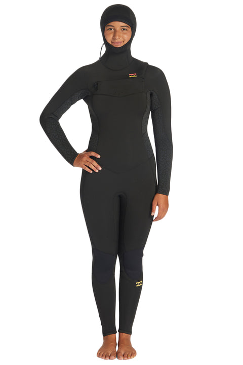 Billabong Women's Synergy 5/4 Hooded Chest Zip Wetsuit - Wild Black