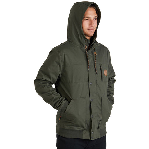 HippyTree Midland Jacket - Army - Front With Hood