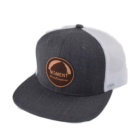 Moment Bright Leather Patch Rock Hat Flat Bill - Charcoal / White