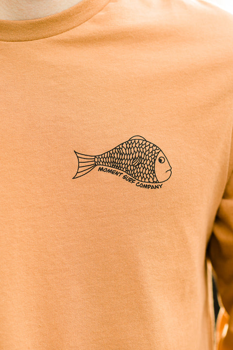 Moment Funky Fish Long Sleeve Tee - Caramel - Chest Closeup