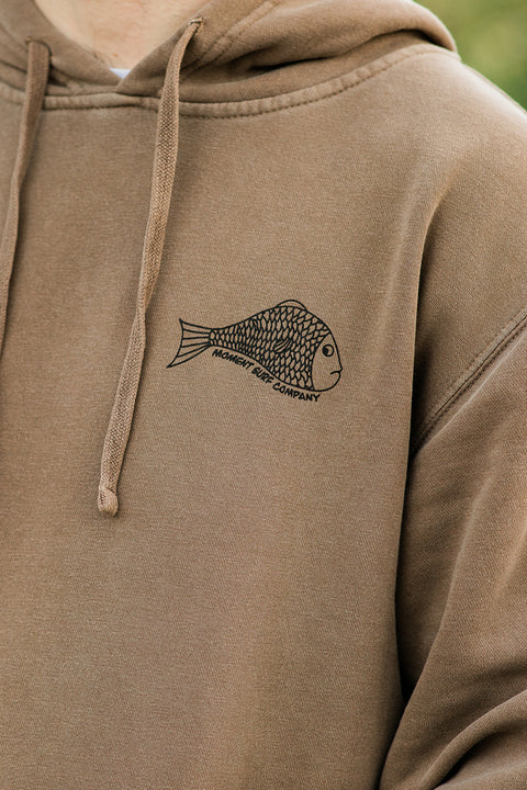 Moment Funky Fish Long Pullover Hoodie - Earth - Front Chest Closeup