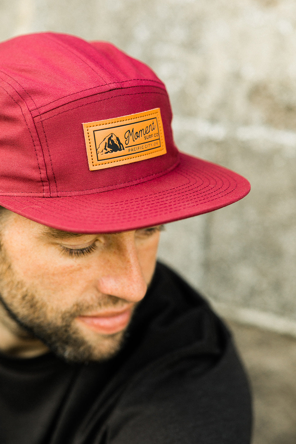 Moment PC Rock Leather Patch 5 Panel Hat Burgundy