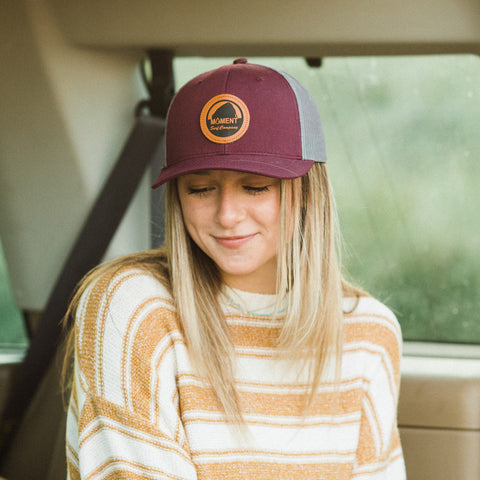 Moment Bright Leather Patch Rock Hat - Burgundy Charcoal