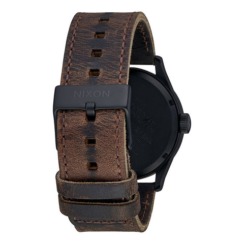 Nixon Sentry Leather Watch - All Black / Brown / Brass