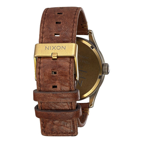 Nixon Sentry Leather Watch - Brass / Green Crystal / Brown