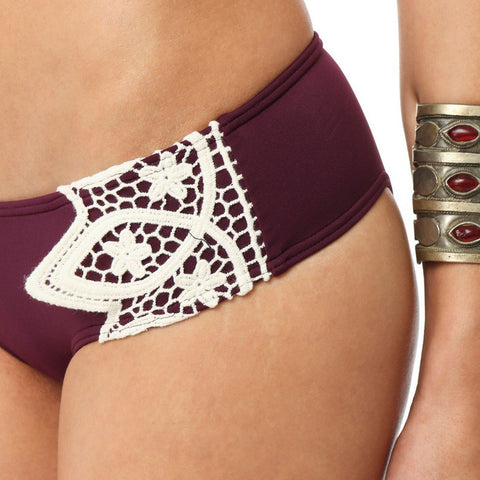 O'Neill Solids Crochet Hipster Bikini Bottoms - Burgandy