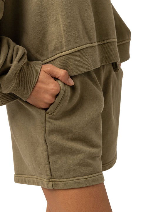 Rhythm Sunbather Fleece Short - Washed Olive - Closeup Pocket